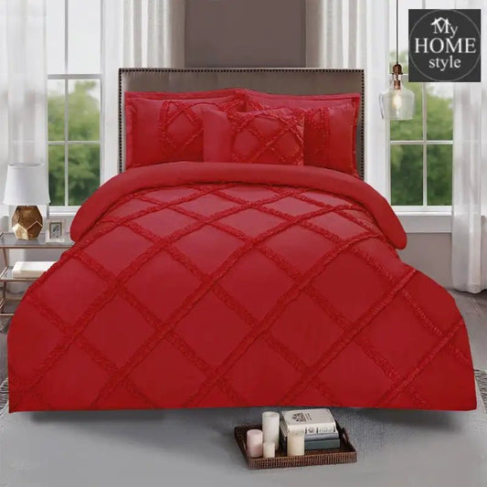 8 Pcs Ruffled Cross Pleated Duvet Set Red - myhomestyle.pk