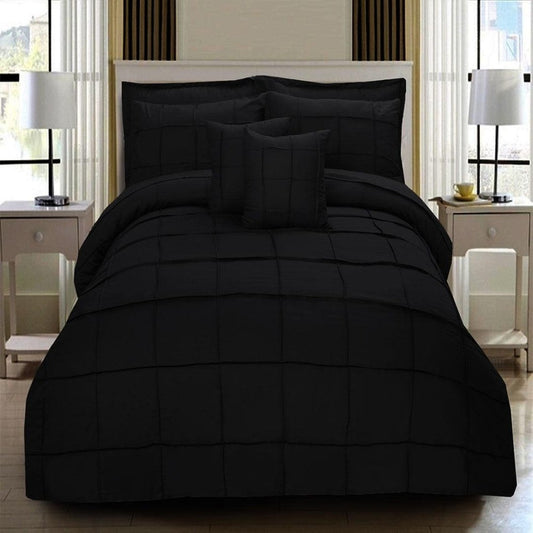 8 Pcs Square Pleated Duvet Set - Black - myhomestyle.pk