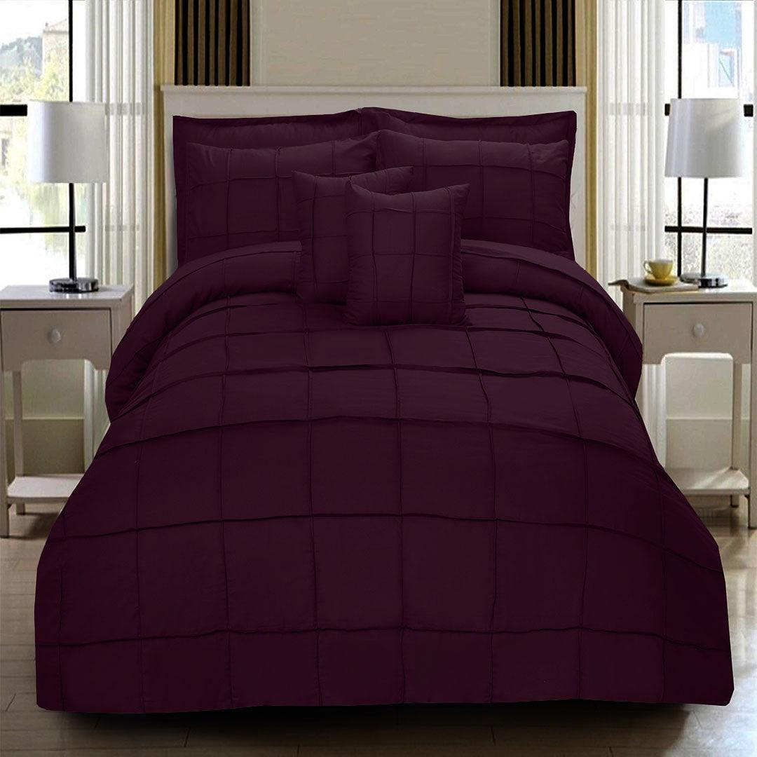 8 Pcs Square Pleated Duvet Set - Burgundy - 92Bedding