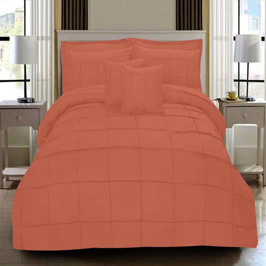 8 Pcs Square Pleated Duvet Set - Dark Peach - 92Bedding