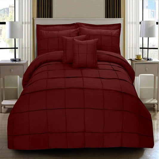 8 Pcs Square Pleated Duvet Set - Maroon - myhomestyle.pk