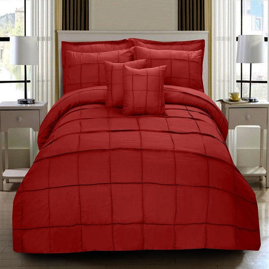 8 Pcs Square Pleated Duvet Set - Red SC - myhomestyle.pk