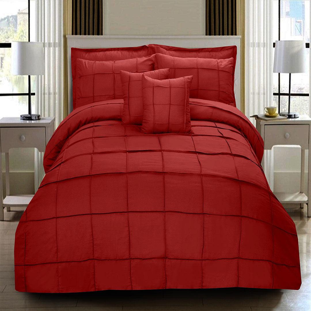 8 Pcs Square Pleated Duvet Set - Red - 92Bedding