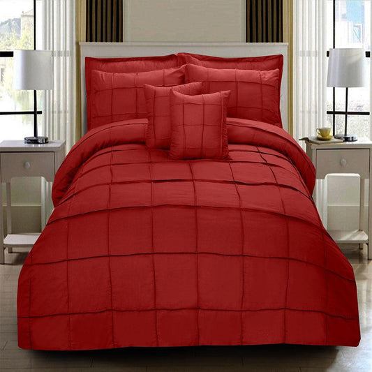 8 Pcs Square Pleated Duvet Set - Red - 92Bedding