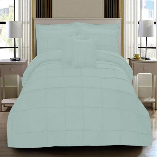 8 Pcs Square Pleated Duvet Set - Sea Green SC - myhomestyle.pk