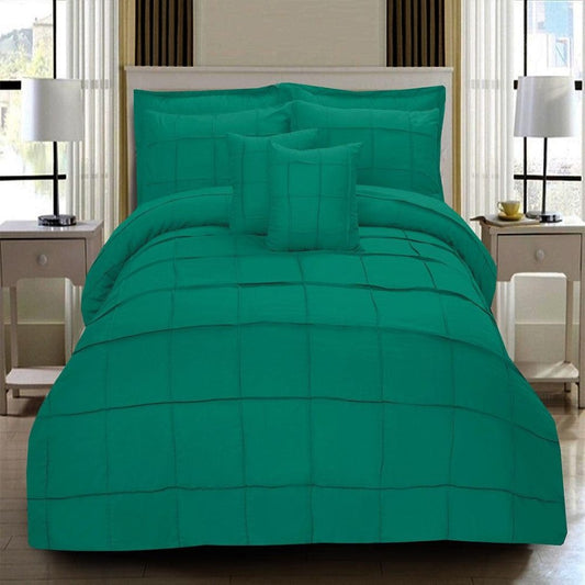 8 Pcs Square Pleated Duvet Set - Teal SC - myhomestyle.pk