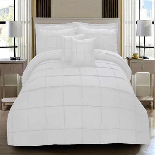 8 Pcs Square Pleated Duvet Set - White SC - myhomestyle.pk