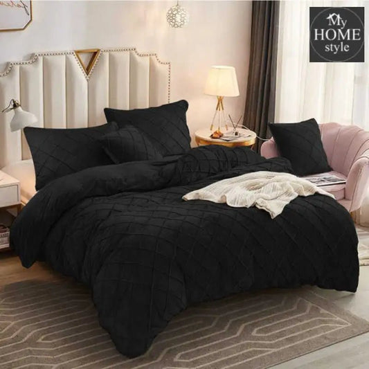 8 PC'S VELVET CROSS PLEATED DUVET SET - BLACK - myhomestyle.pk