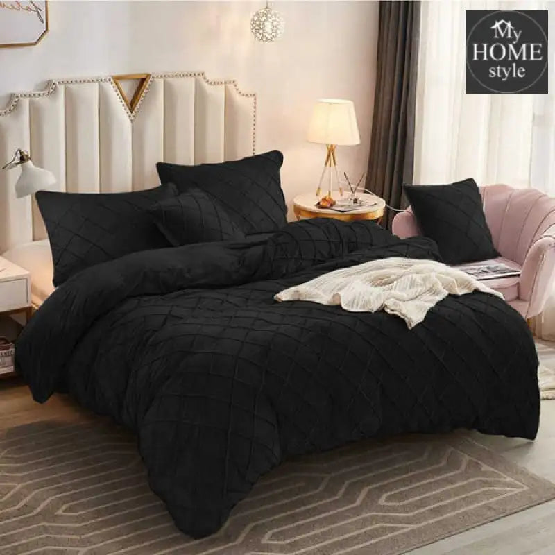 8 Pc’s Velvet Cross Pleated Duvet Set - Black