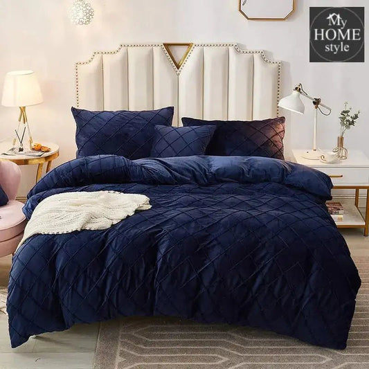 8 PC'S VELVET CROSS PLEATED DUVET SET - BLUE - myhomestyle.pk