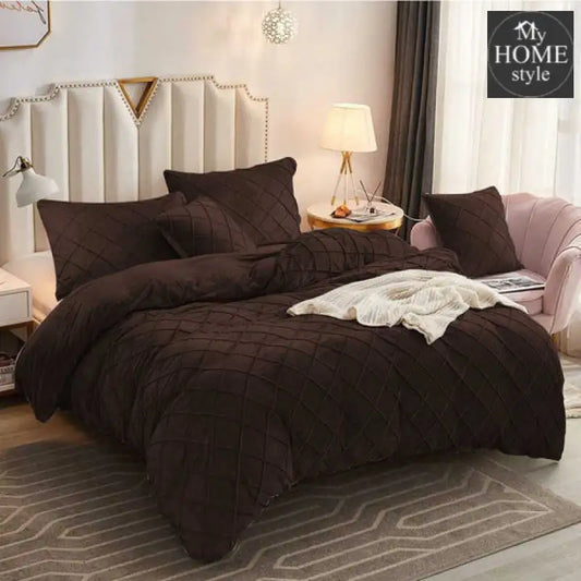 8 Pc’s Velvet Cross Pleated Duvet Set - Brown