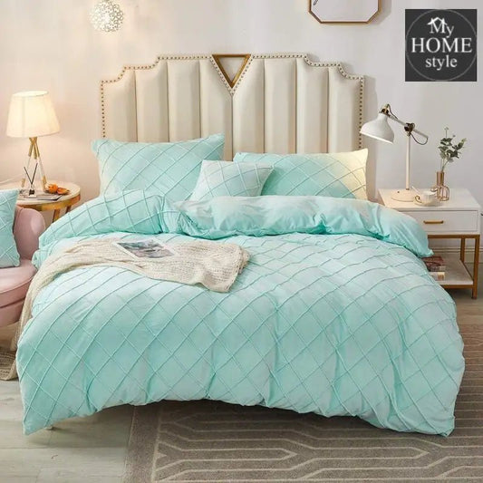 8 Pc's Velvet Cross Pleated Duvet Set - Ferozi - myhomestyle.pk