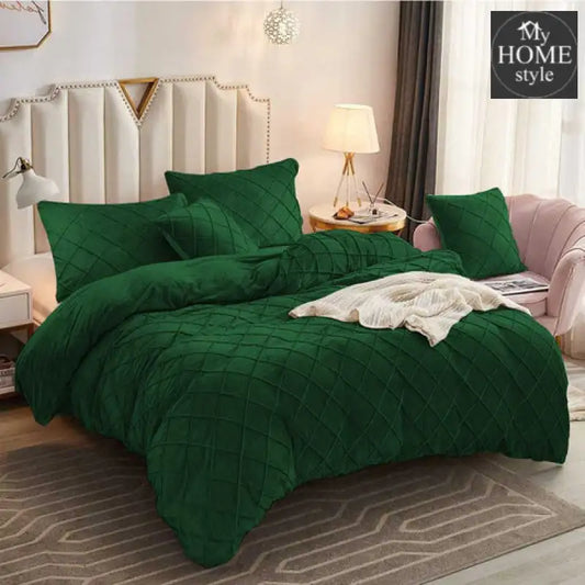 8 Pc’s Velvet Cross Pleated Duvet Set - Green