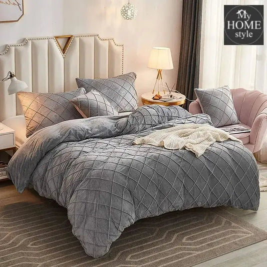 8 PC'S VELVET CROSS PLEATED DUVET SET - GREY - myhomestyle.pk