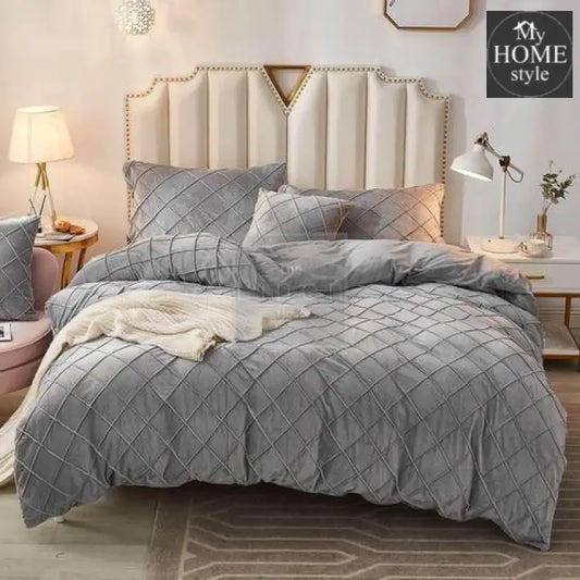 8 Pc's Velvet Cross Pleated Duvet Set - Light Grey - myhomestyle.pk