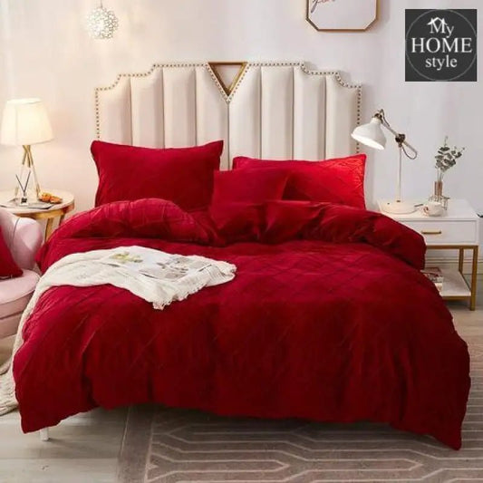 8 Pc's Velvet Cross Pleated Duvet Set - Maroon - myhomestyle.pk