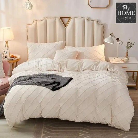 8 Pc's Velvet Cross Pleated Duvet Set - Off White - myhomestyle.pk