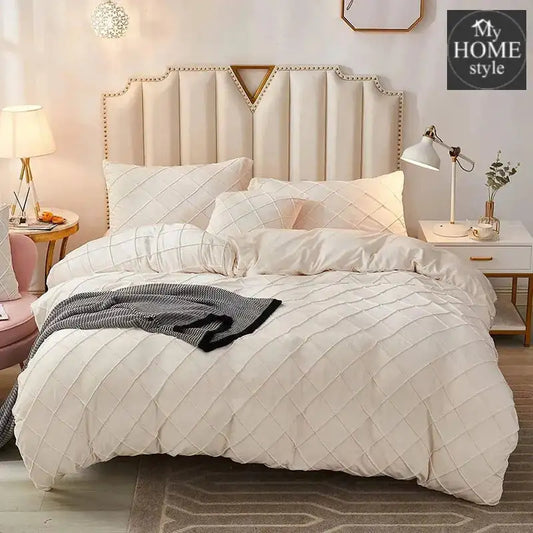 8 Pc’s Velvet Cross Pleated Duvet Set - Off White