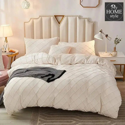 8 PC'S VELVET CROSS PLEATED DUVET SET - OFF WHITE - myhomestyle.pk