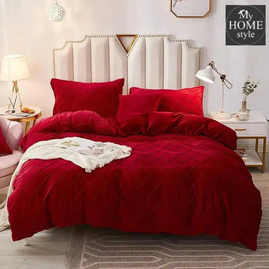 8 PC'S VELVET CROSS PLEATED DUVET SET - RED - myhomestyle.pk