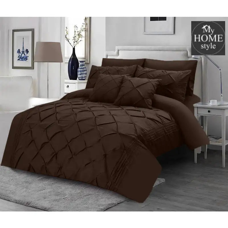 8Pcs Pintuck Duvet Set With Pleats Chocolate Brown - myhomestyle.pk