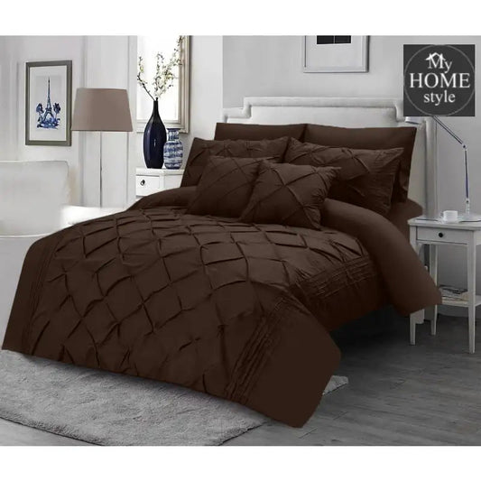 8Pcs Pintuck Duvet Set With Pleats Chocolate Brown SC - myhomestyle.pk