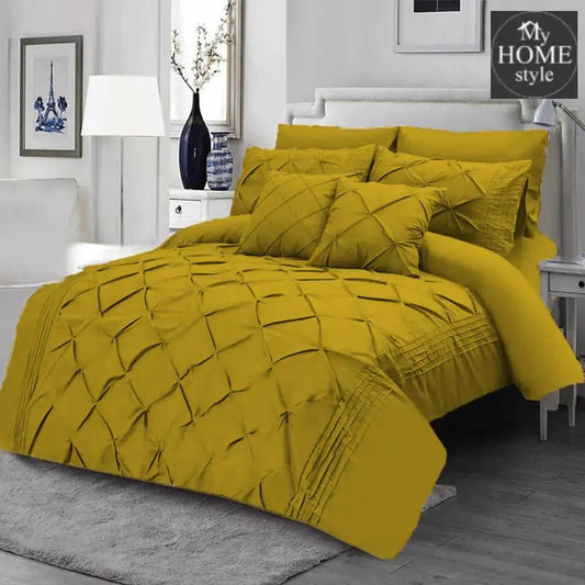 8Pcs Pintuck Duvet Set With Pleats Mustard SC - myhomestyle.pk