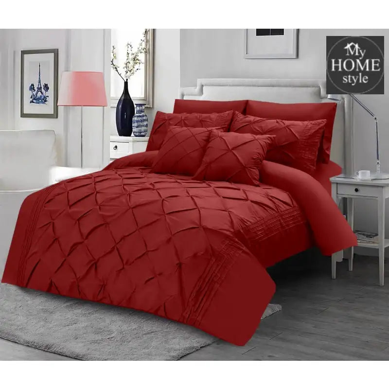 8Pcs Pintuck Duvet Set With Pleats Red - myhomestyle.pk