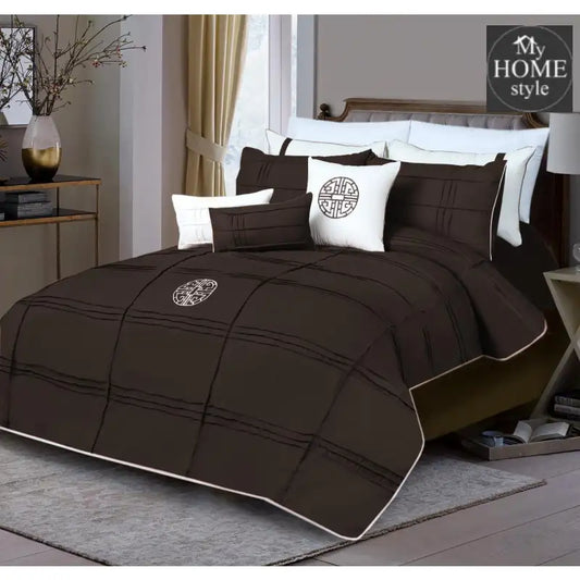 9 Pc's Pleated Embroidered & Corded Duvet Brown - myhomestyle.pk