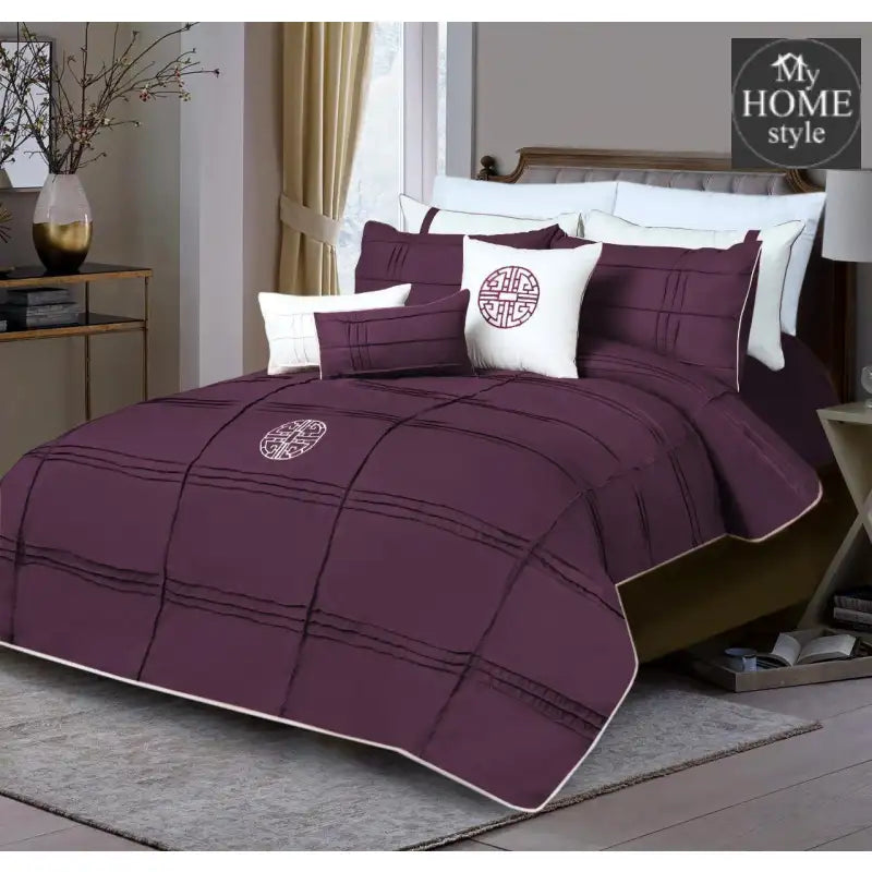 9 Pc's Pleated Embroidered & Corded Duvet Purple - myhomestyle.pk