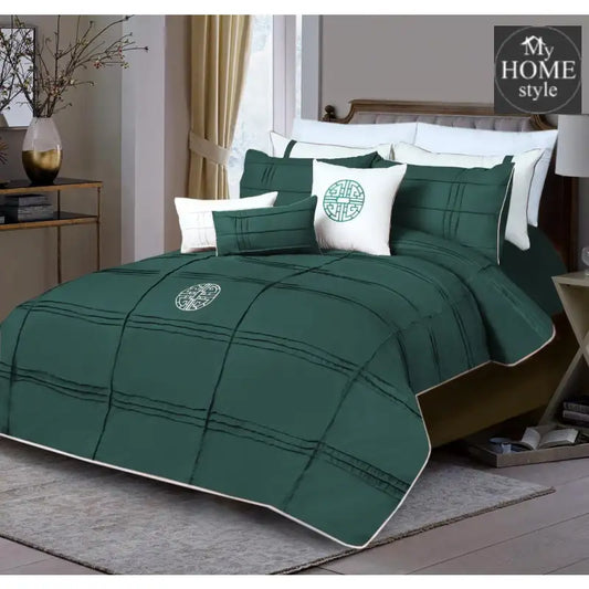 9 Pc's Pleated Embroidered & Corded Duvet Teal - myhomestyle.pk