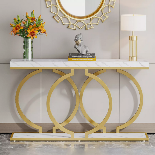 White Gold Modern Console Table for Entryway - 1412