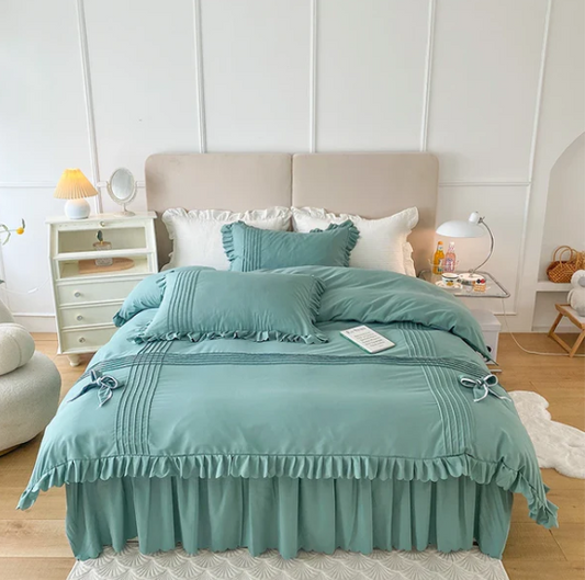 6 Pcs Elegant Ruffled Pleated Duvet Set - 1244