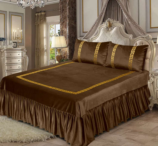 BROWN VELVET BEDSHEET SET - 5 PCS