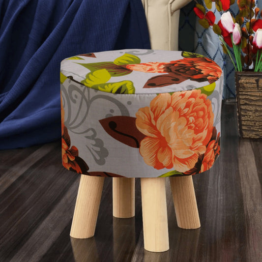 Wooden stool Printed Round Shape- 1360