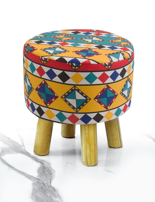 Wooden stool Printed Round Shape- 1355