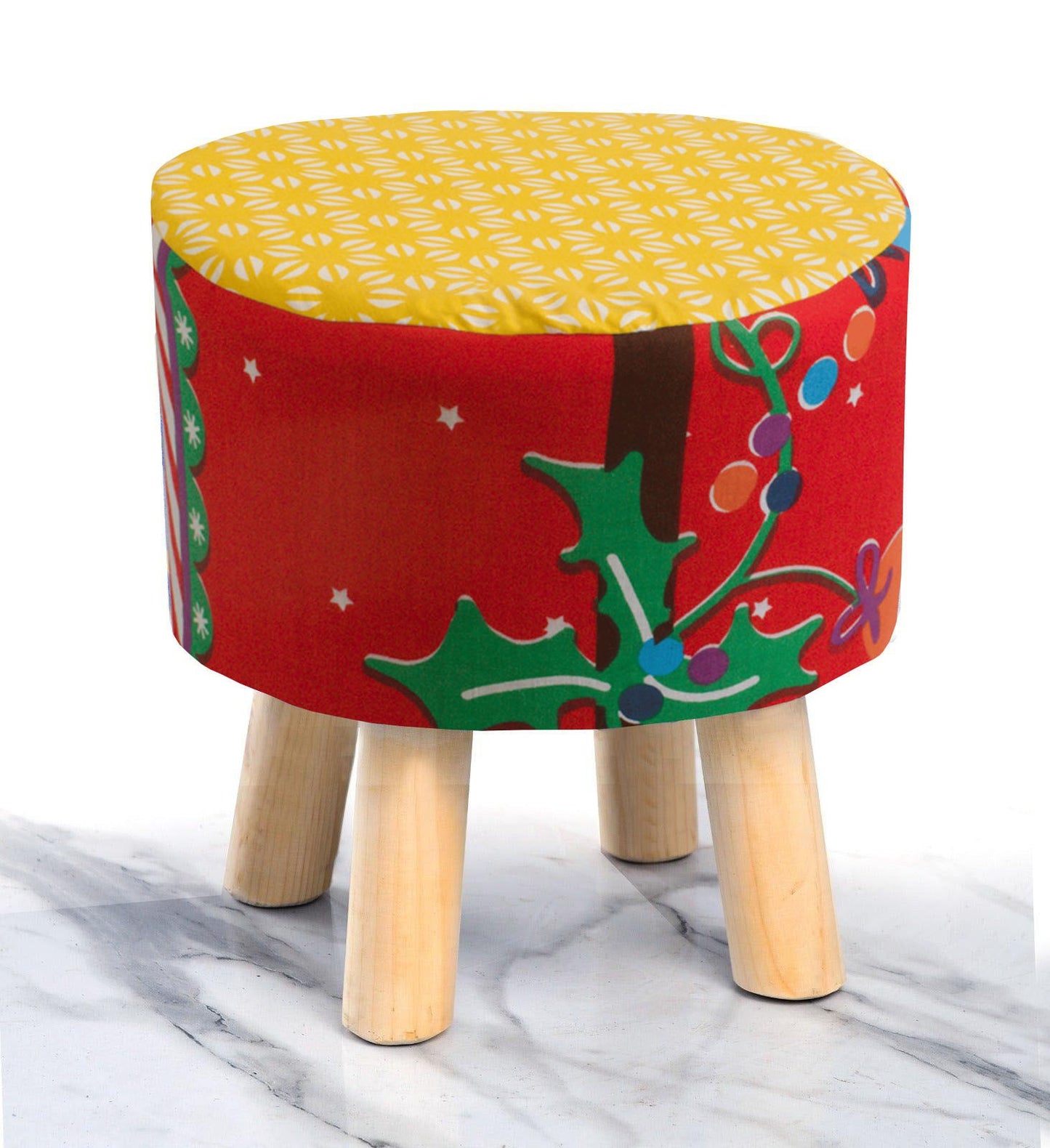 Wooden stool Printed Round Shape- 1349