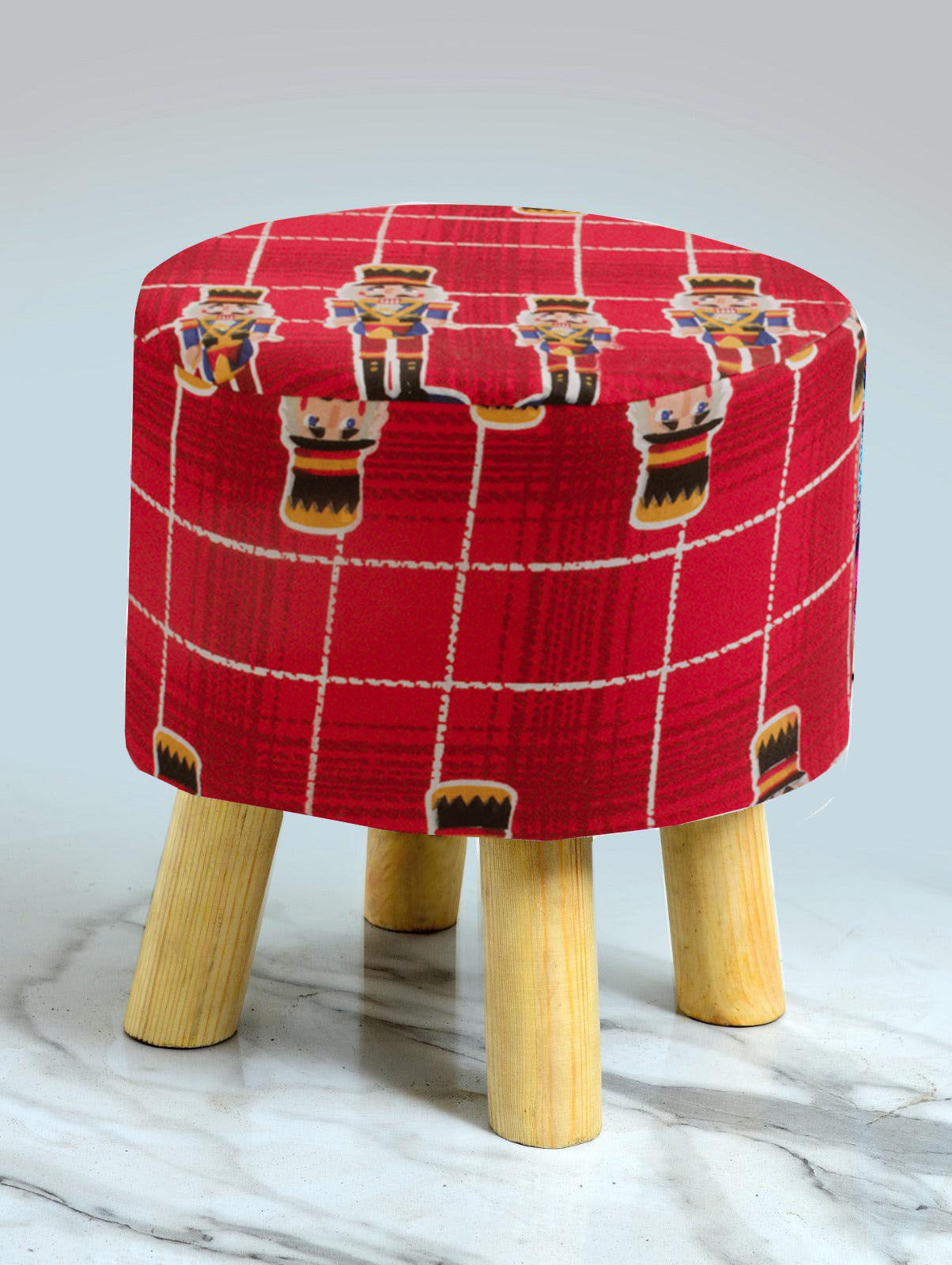 Wooden stool Printed Round Shape- 1348
