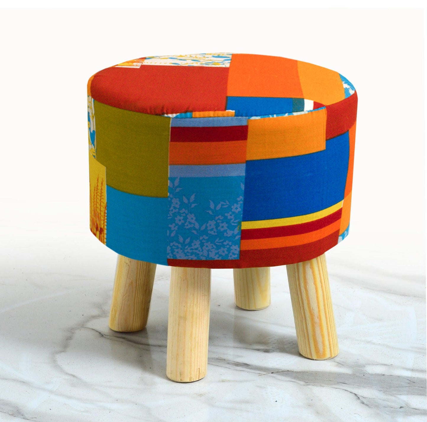Wooden stool Printed Round Shape- 1346