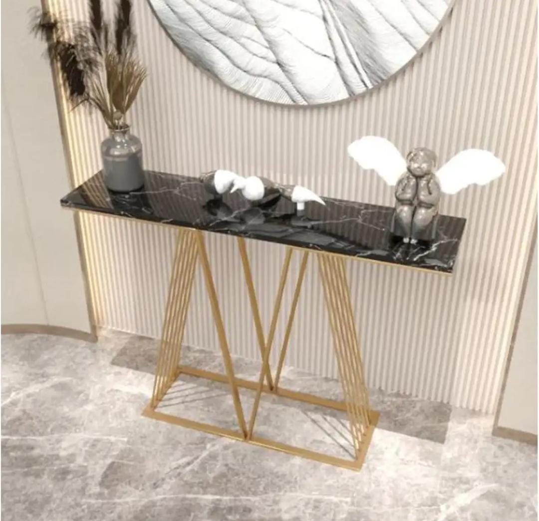 Modern Black Narrow Console Table with Marble Sheet Top  - 1398