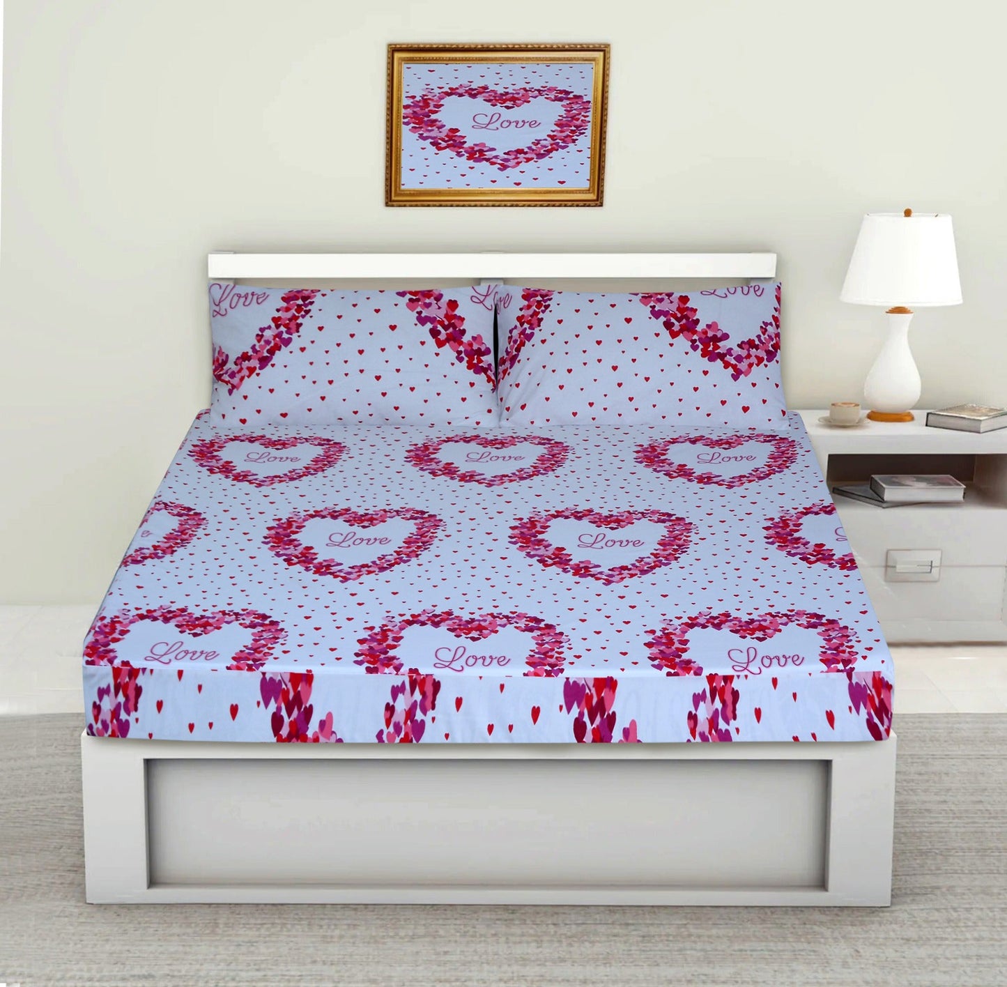 3PCS Printed Fitted Sheet with pillow Covers - 1159