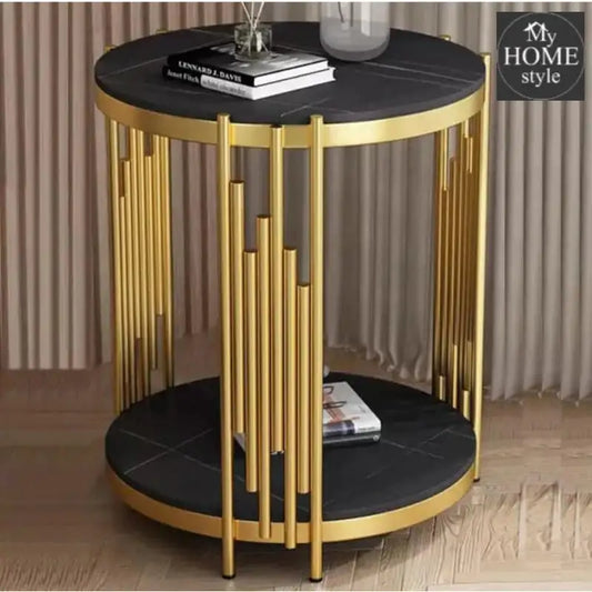 Bedroom Bedside Table, 2-tier Marble Round Coffee Table Hotel Office Living Room Reception Coffee Table Sofa Table - myhomestyle.pk