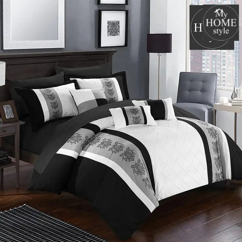 Black and White Embroided Pleated Duvet Set - myhomestyle.pk