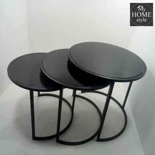 Black Color Coated Iron Coffee Table Set, For Restaurant, Half Round - 1312 - myhomestyle.pk