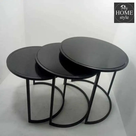 Black Color Coated Iron Coffee Table Set For Restaurant Half Round - 1312 Home & Garden