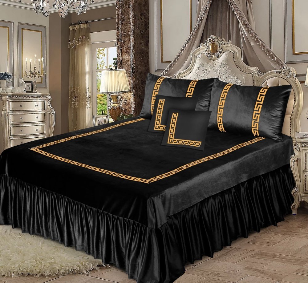 BLACK VELVET BEDSHEET SET - 5 PCS - myhomestyle.pk