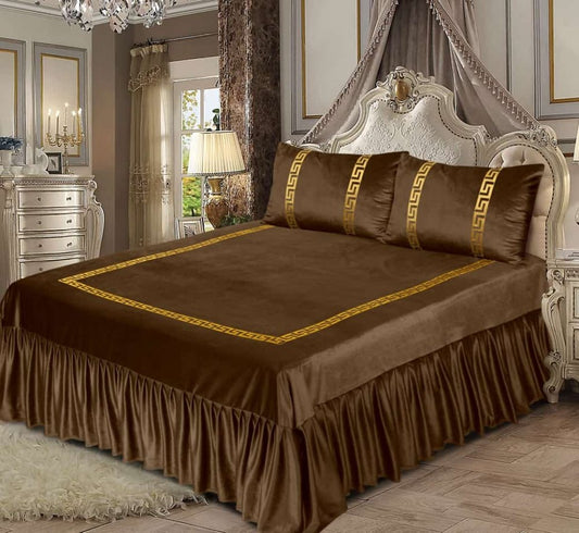 BROWN VELVET BEDSHEET SET - 5 PCS - myhomestyle.pk