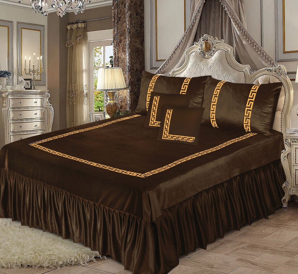 CHOCOLATE BROWN VELVET BEDSHEET SET - 5 PCS - myhomestyle.pk