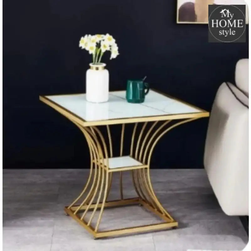 Coffee Table Simple Modern Bedside Cabinet Small Rectangle Table MDF Top Metal Table Living Room Sofa-Golden/White - myhomestyle.pk