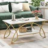 Costway Coffee Table Modern Marble 2-Tier for Living Room - 1409